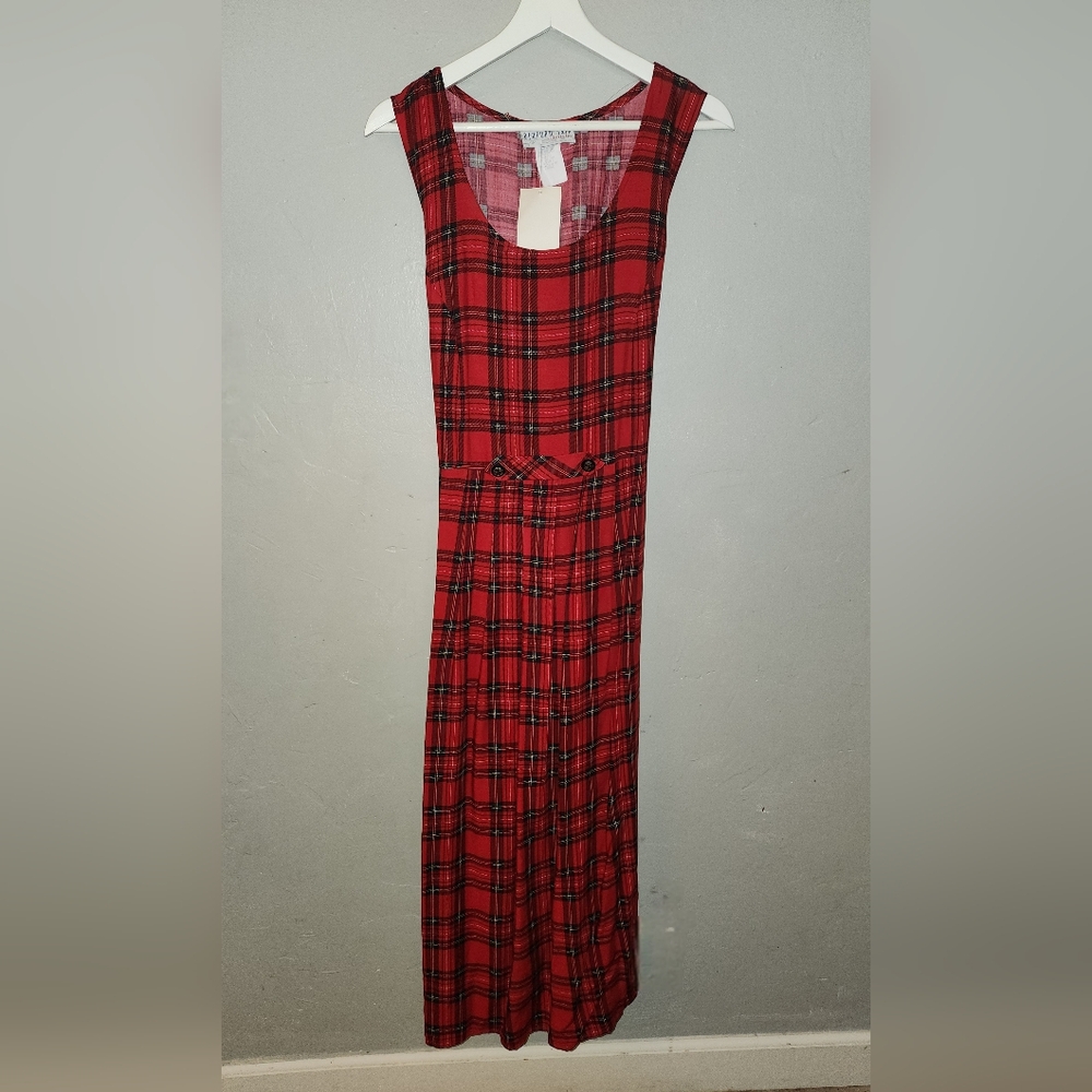 Vintage 1970s 1980s Red Plaid Maxi Dress by Bedford Fair NOS - Picture 9 of 12